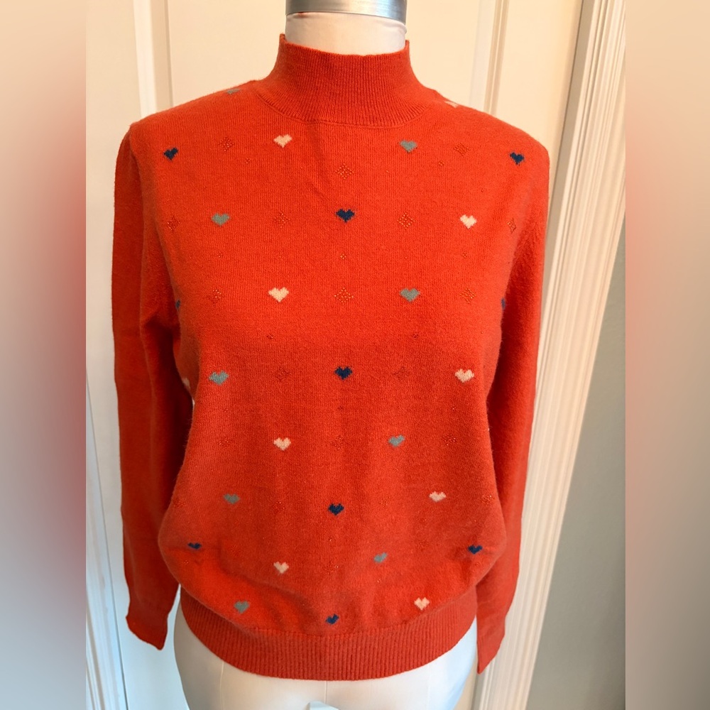 SPANNER sz M Burnt Orange Crystal Hearts Sweater